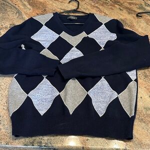 Express V-Neck Sweater in Navy and Gray Argyle